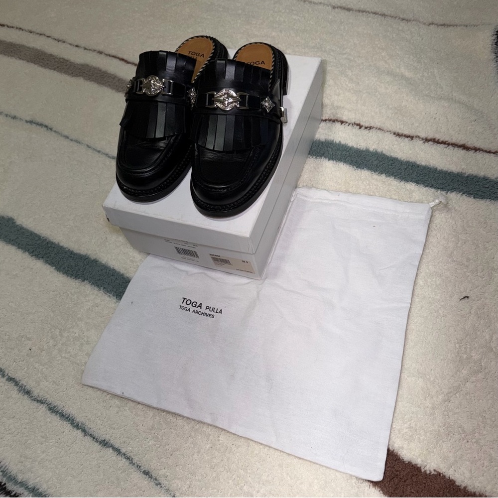 TOGA Pulla Black Leather Mules with Silver Accents - Picture 3 of 9